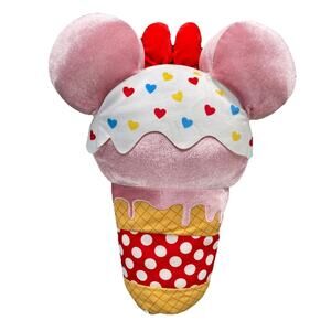 Minnie Mouse Scented Ice Cream Cone Pillow Plush Disney Parks 18" Hearts Polka